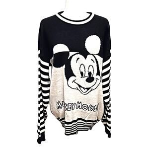Disney Originals Black and White Long Sleeve Pull Over Mickey Mouse Sweater LG
